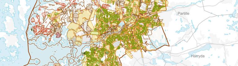 Bilden visar karta över Göteborg med alla detaljplaner